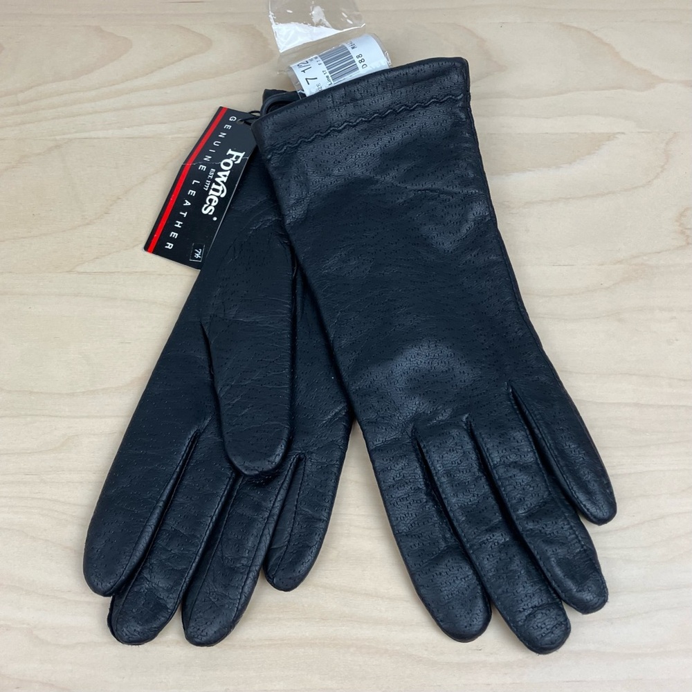 Vintage Fownes Women's Black Leather Gloves Size 7.5 Sears NWT!